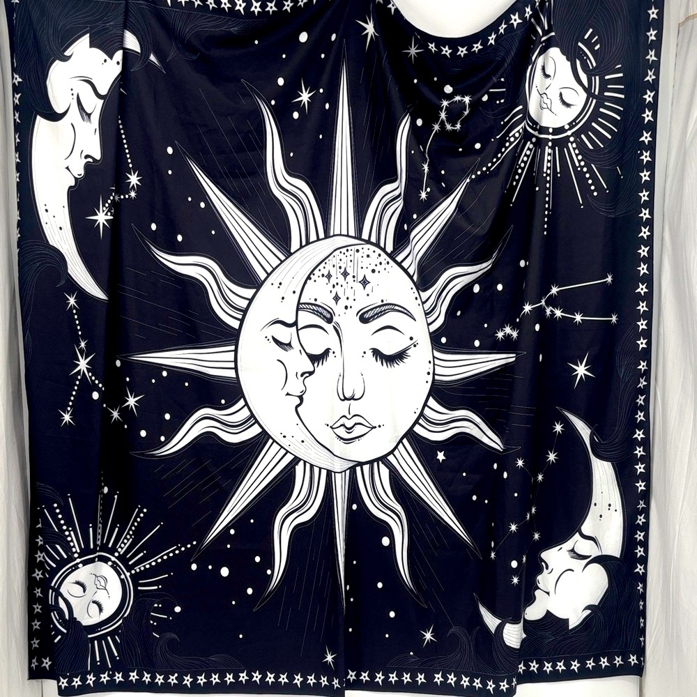 Vintage Whimsigoth Celestial Sun and Moon Tapestry Wall Art Beach Blanket Throw